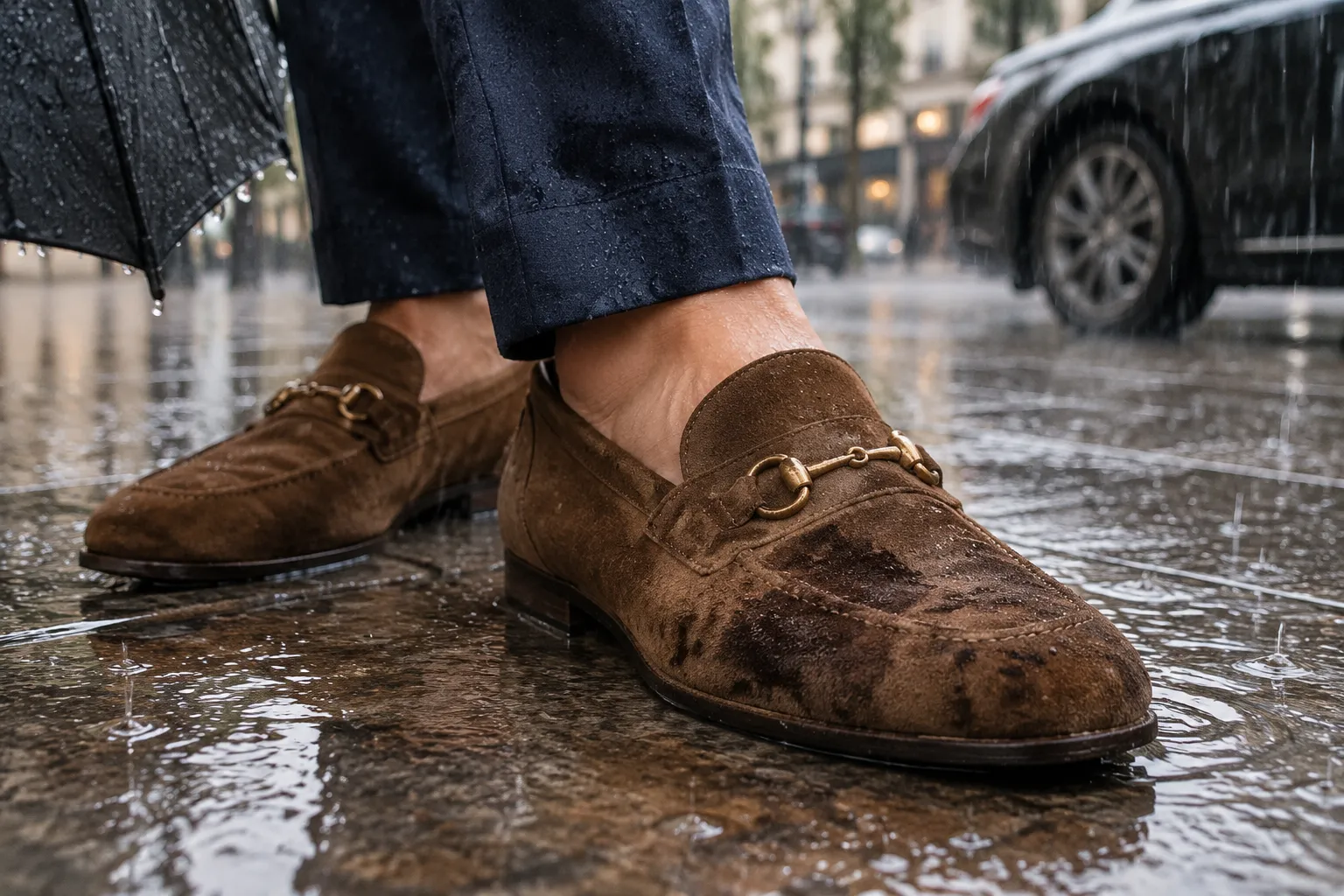 Camurça na chuva: o erro que danifica seus sapatos de luxo