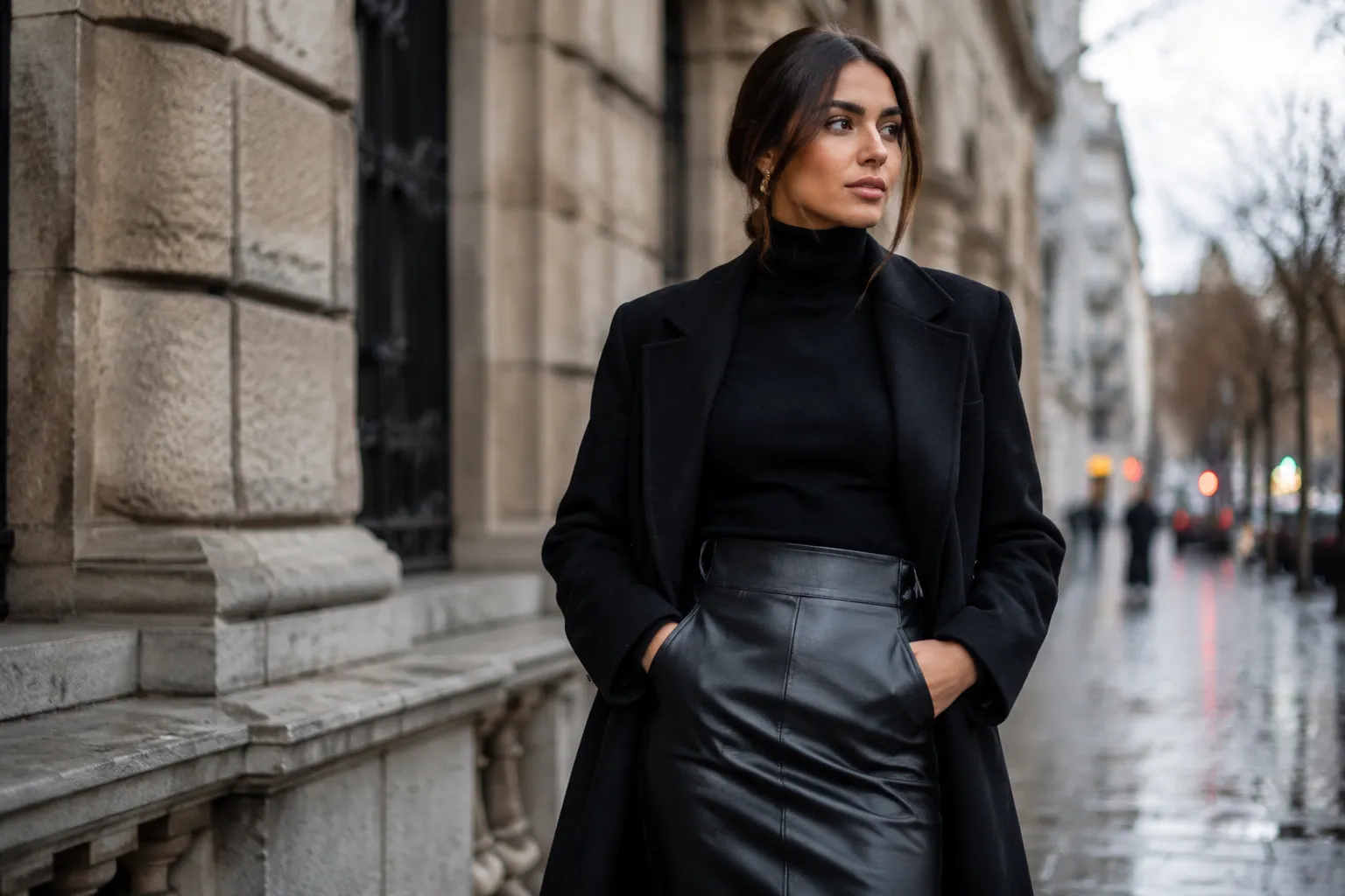 Saia de Couro e Gola Rolê: A Dupla que Esquenta o Inverno com Estilo